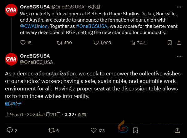 不只是QA 贝塞斯达游戏工作室多个职位开发者成立工会(图3)